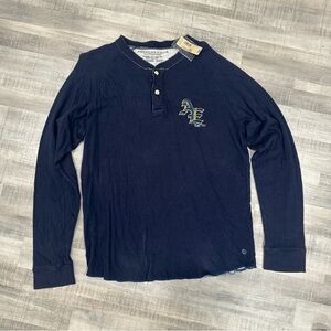 Y2K American Eagle Outfitters Dark Blue Long Sleeve Henley Navy